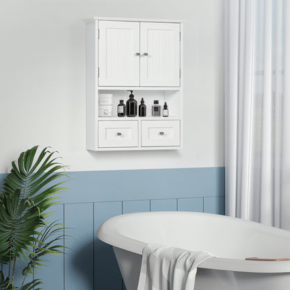 Wall Cabinet for Bathroom Hanging Cabinet Bathroom Wall-Mounted Furniture with 2 Doors and 2 Drawers for Modern Style Kitchen 50.8x17.8x66 cm White