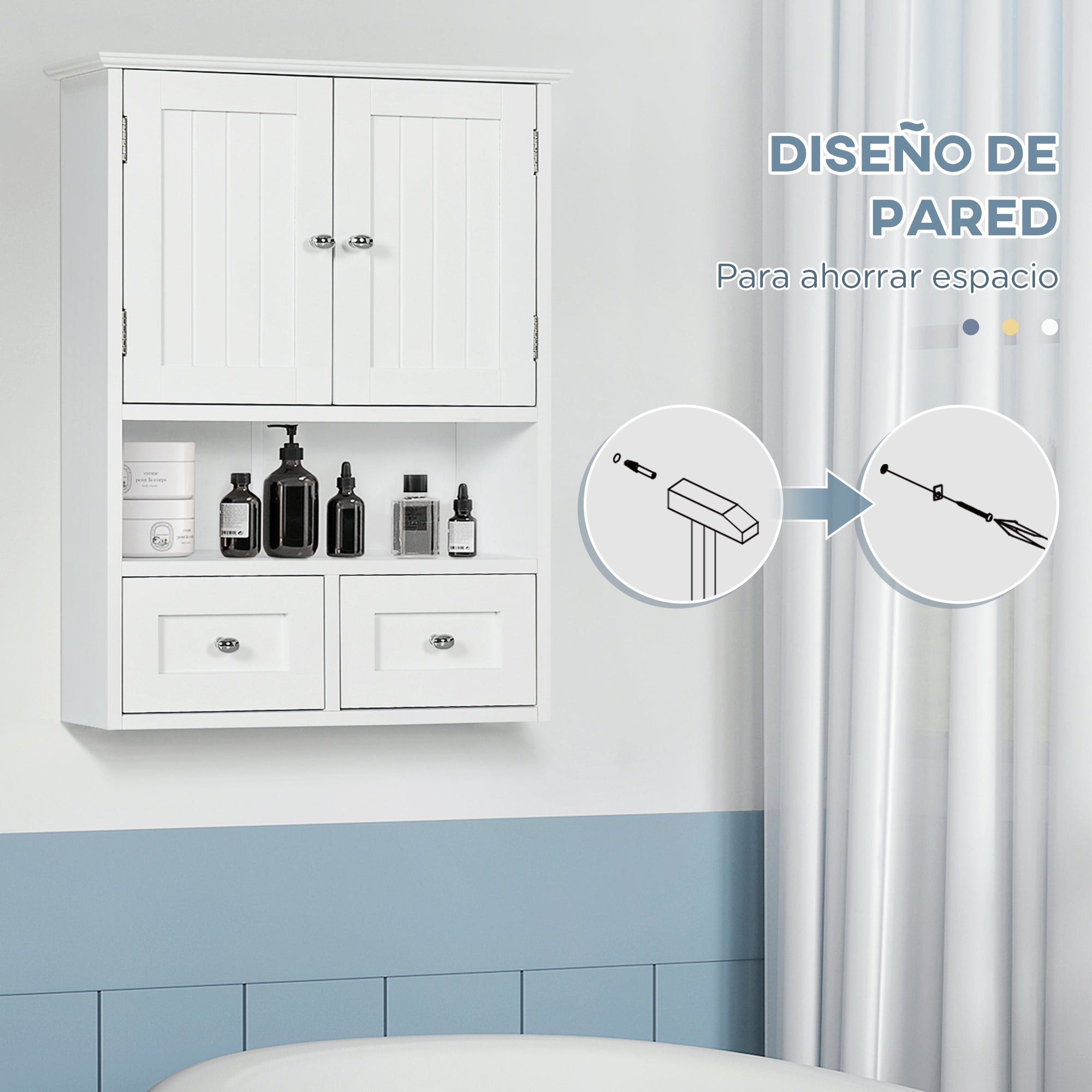 Wall Cabinet for Bathroom Hanging Cabinet Bathroom Wall-Mounted Furniture with 2 Doors and 2 Drawers for Modern Style Kitchen 50.8x17.8x66 cm White