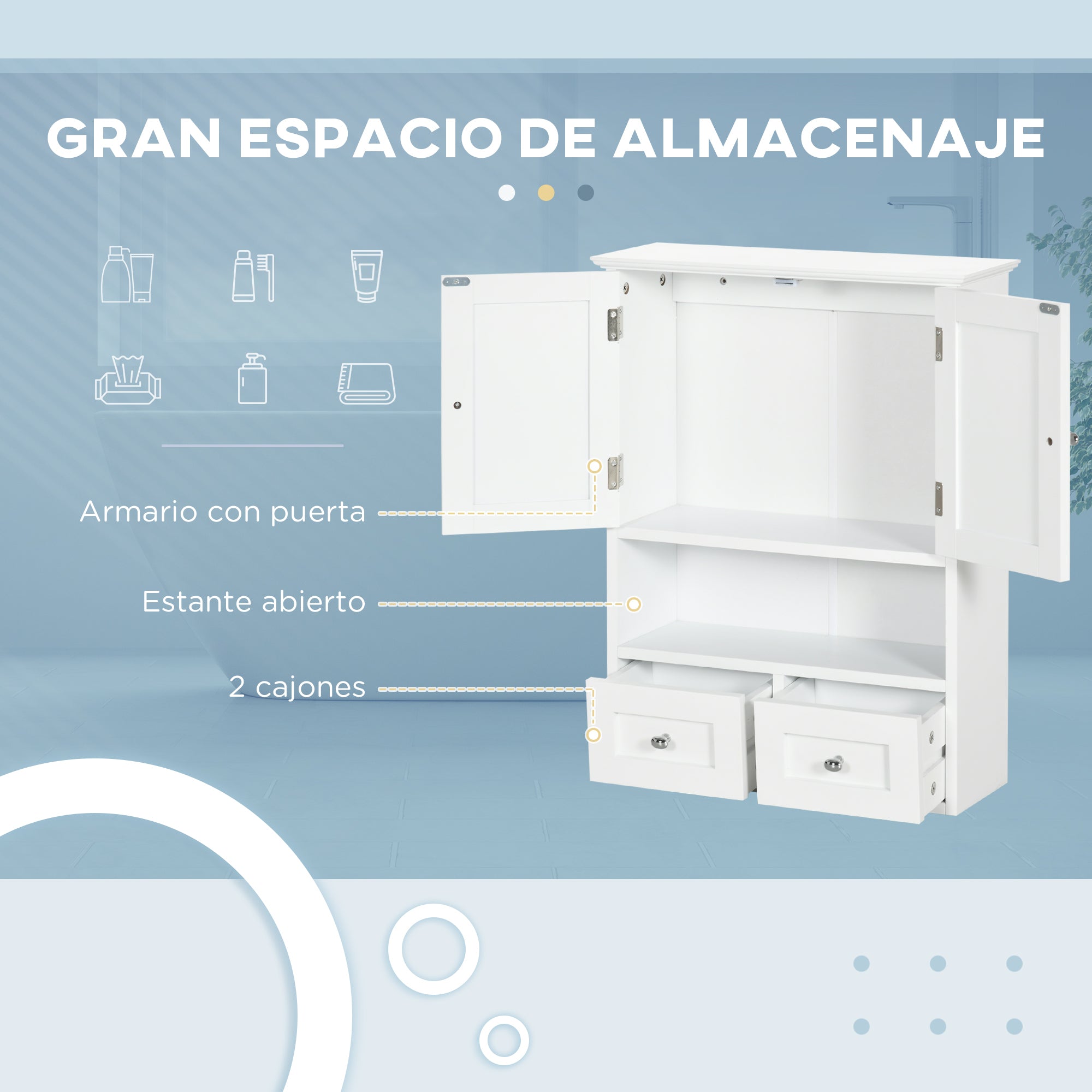 Wall Cabinet for Bathroom Hanging Cabinet Bathroom Wall-Mounted Furniture with 2 Doors and 2 Drawers for Modern Style Kitchen 50.8x17.8x66 cm White