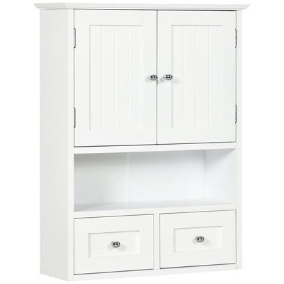 Wall Cabinet for Bathroom Hanging Cabinet Bathroom Wall-Mounted Furniture with 2 Doors and 2 Drawers for Modern Style Kitchen 50.8x17.8x66 cm White