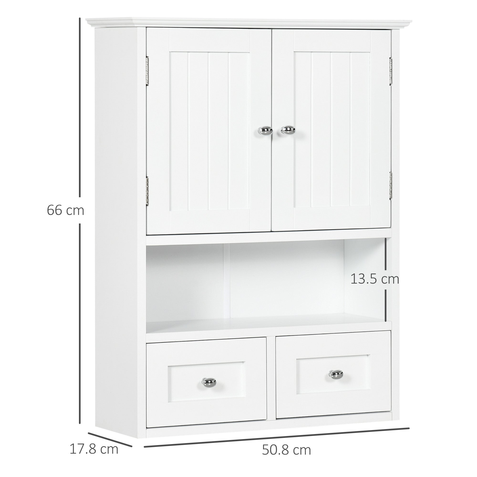 Wall Cabinet for Bathroom Hanging Cabinet Bathroom Wall-Mounted Furniture with 2 Doors and 2 Drawers for Modern Style Kitchen 50.8x17.8x66 cm White