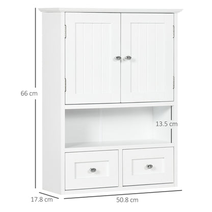 Wall Cabinet for Bathroom Hanging Cabinet Bathroom Wall-Mounted Furniture with 2 Doors and 2 Drawers for Modern Style Kitchen 50.8x17.8x66 cm White