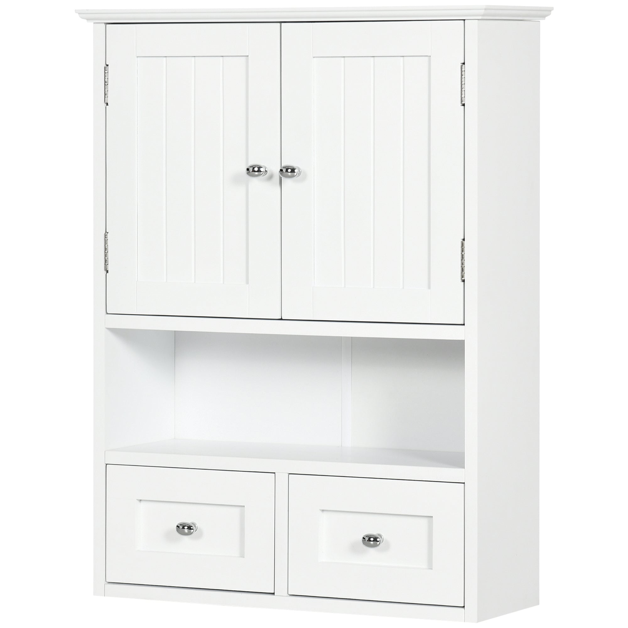 Wall Cabinet for Bathroom Hanging Cabinet Bathroom Wall-Mounted Furniture with 2 Doors and 2 Drawers for Modern Style Kitchen 50.8x17.8x66 cm White