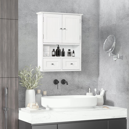 Wall Cabinet for Bathroom Hanging Cabinet Bathroom Wall-Mounted Furniture with 2 Doors and 2 Drawers for Modern Style Kitchen 50.8x17.8x66 cm White