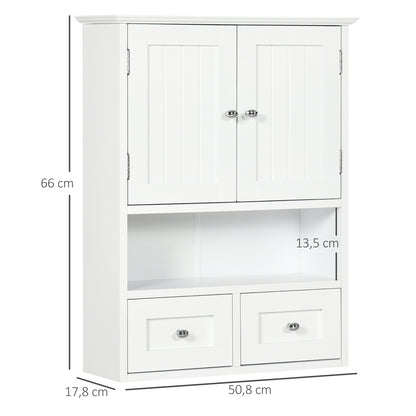 Wall Cabinet for Bathroom Hanging Cabinet Bathroom Wall-Mounted Furniture with 2 Doors and 2 Drawers for Modern Style Kitchen 50.8x17.8x66 cm White