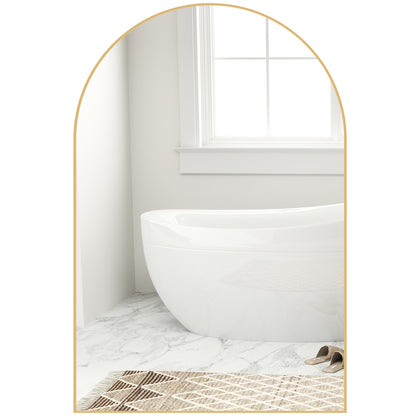 Arched Wall Mirror, Bathroom Mirror, 60 x 90 cm, High Definition, with Aluminum Alloy Frame, for Bedroom, Living Room, Entryway, Gold