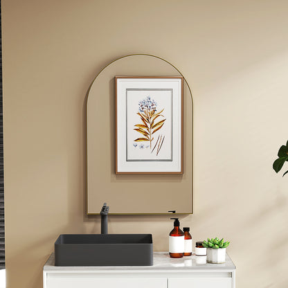 Arched Wall Mirror, Bathroom Mirror, 60 x 90 cm, High Definition, with Aluminum Alloy Frame, for Bedroom, Living Room, Entryway, Gold