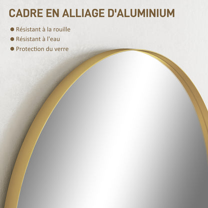 Arched Wall Mirror, Bathroom Mirror, 60 x 90 cm, High Definition, with Aluminum Alloy Frame, for Bedroom, Living Room, Entryway, Gold