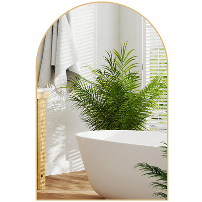 Arched Wall Mirror, Bathroom Mirror, 60 x 90 cm, High Definition, with Aluminum Alloy Frame, for Bedroom, Living Room, Entryway, Gold