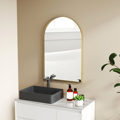 Arched Wall Mirror, Bathroom Mirror, 60 x 90 cm, High Definition, with Aluminum Alloy Frame, for Bedroom, Living Room, Entryway, Gold
