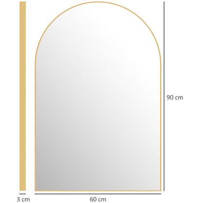 Arched Wall Mirror, Bathroom Mirror, 60 x 90 cm, High Definition, with Aluminum Alloy Frame, for Bedroom, Living Room, Entryway, Gold