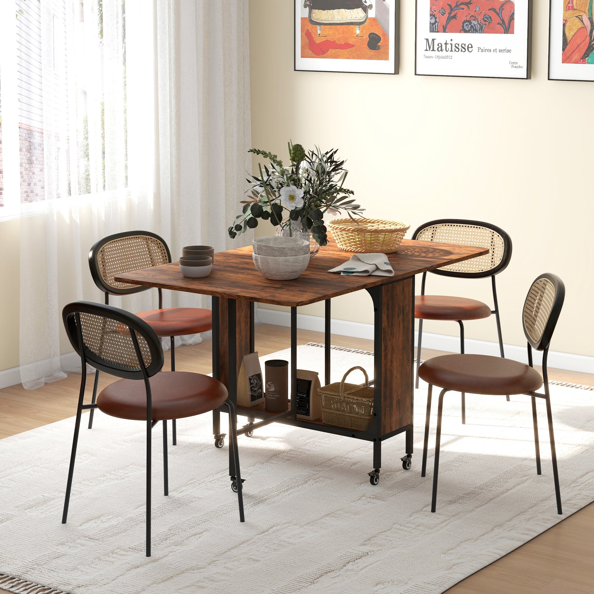 Folding Dining Table Mobile Foldable Table with Open Shelf Dining Table Kitchen Table for Small Spaces, Kitchen, Dining Room 130 x 80 x 74 cm Rustic Brown