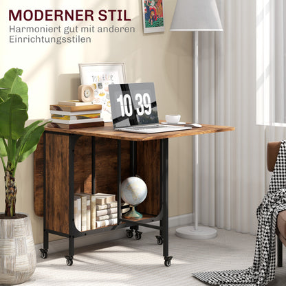 Folding Dining Table Mobile Foldable Table with Open Shelf Dining Table Kitchen Table for Small Spaces, Kitchen, Dining Room 130 x 80 x 74 cm Rustic Brown