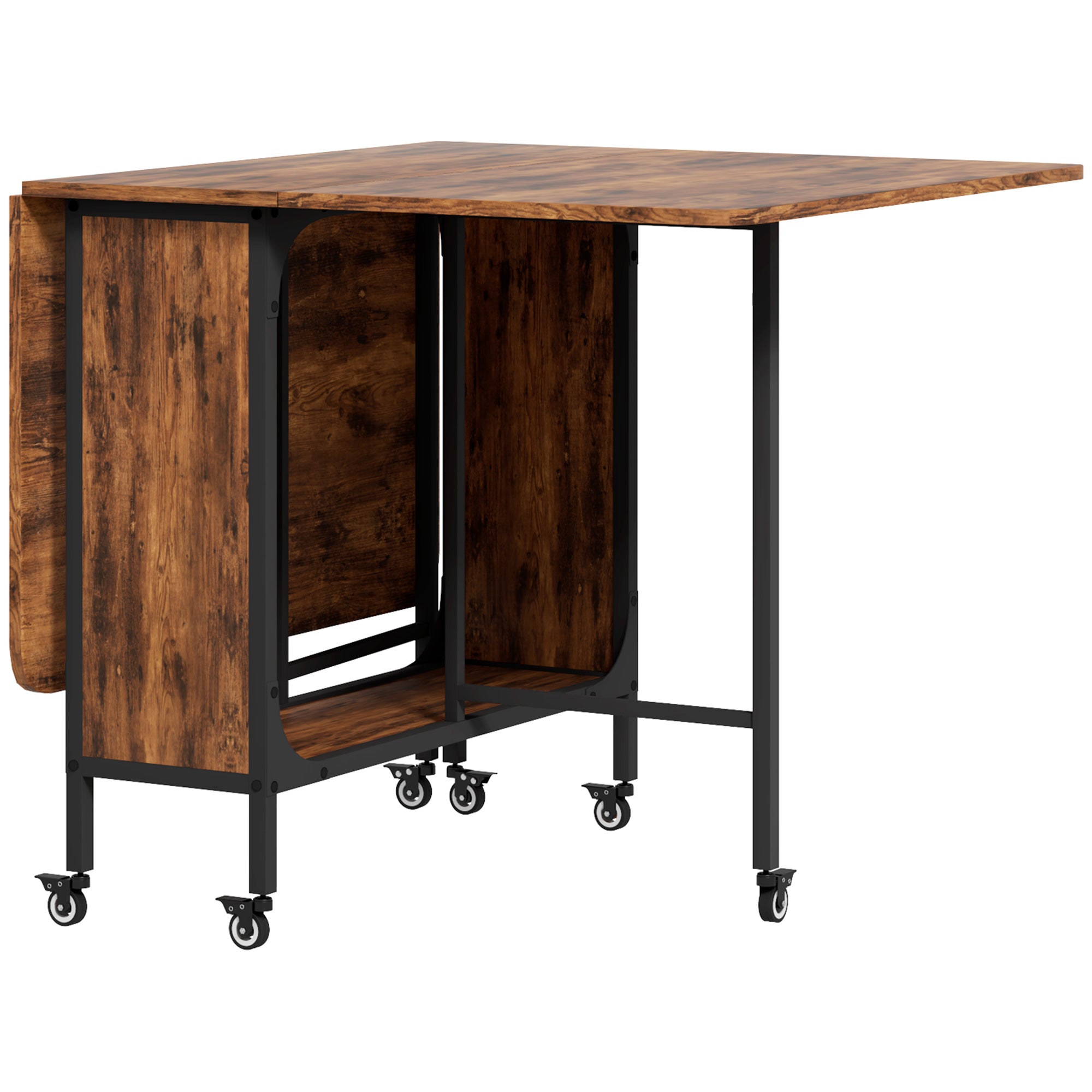 Folding Dining Table Mobile Foldable Table with Open Shelf Dining Table Kitchen Table for Small Spaces, Kitchen, Dining Room 130 x 80 x 74 cm Rustic Brown