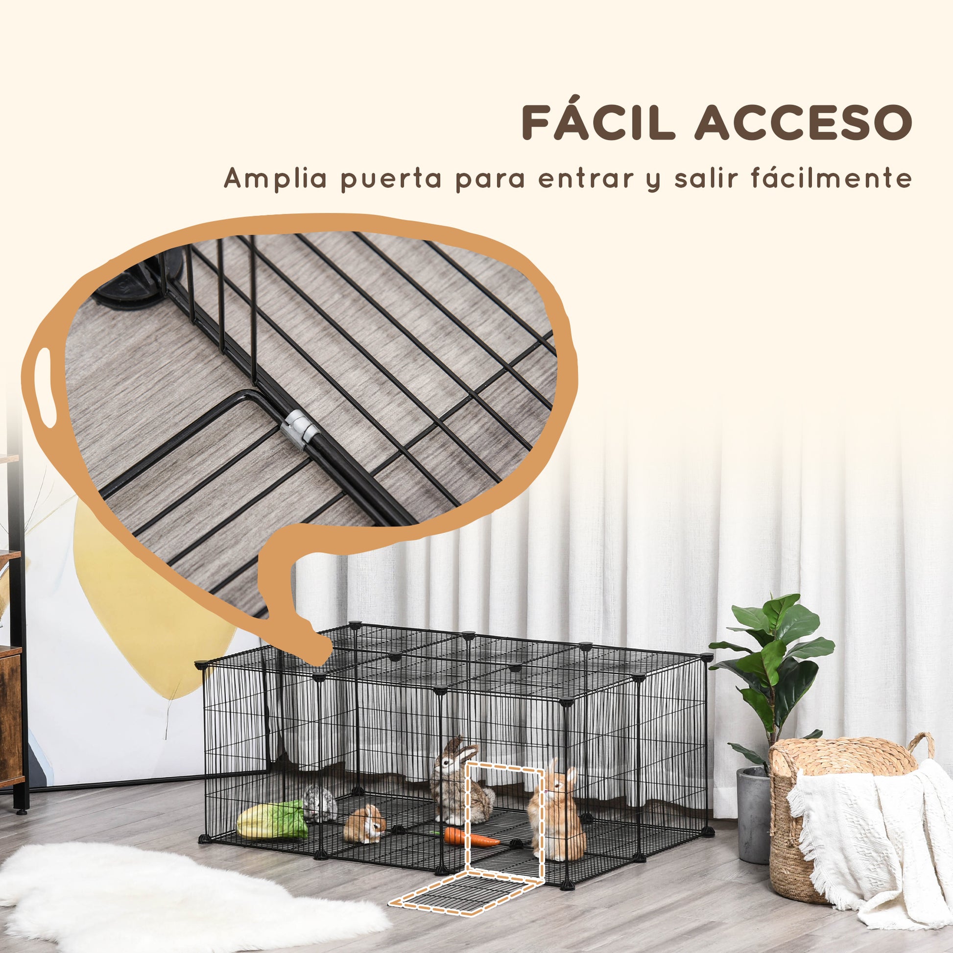 Pet Playpen DIY Cage for Small Animals with 22 Mesh Panels and Door Rabbits Guinea Pig 105x70x45 cm Black
