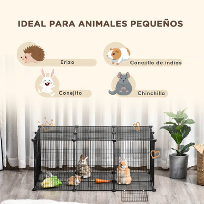 Pet Playpen DIY Cage for Small Animals with 22 Mesh Panels and Door Rabbits Guinea Pig 105x70x45 cm Black