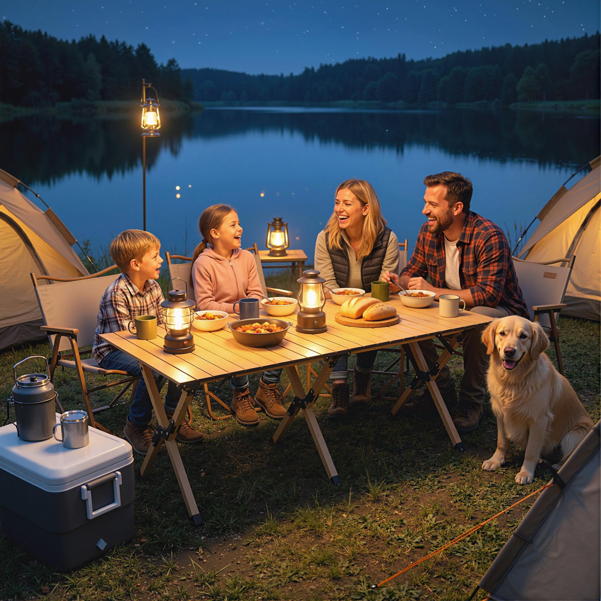 Camping Table 46.1 x 23.6 in – Aluminum Folding Table with Roll-Up Wood-Effect Top, Carry Bag, Waterproof, Lightweight, 66 lb Capacity – Oak