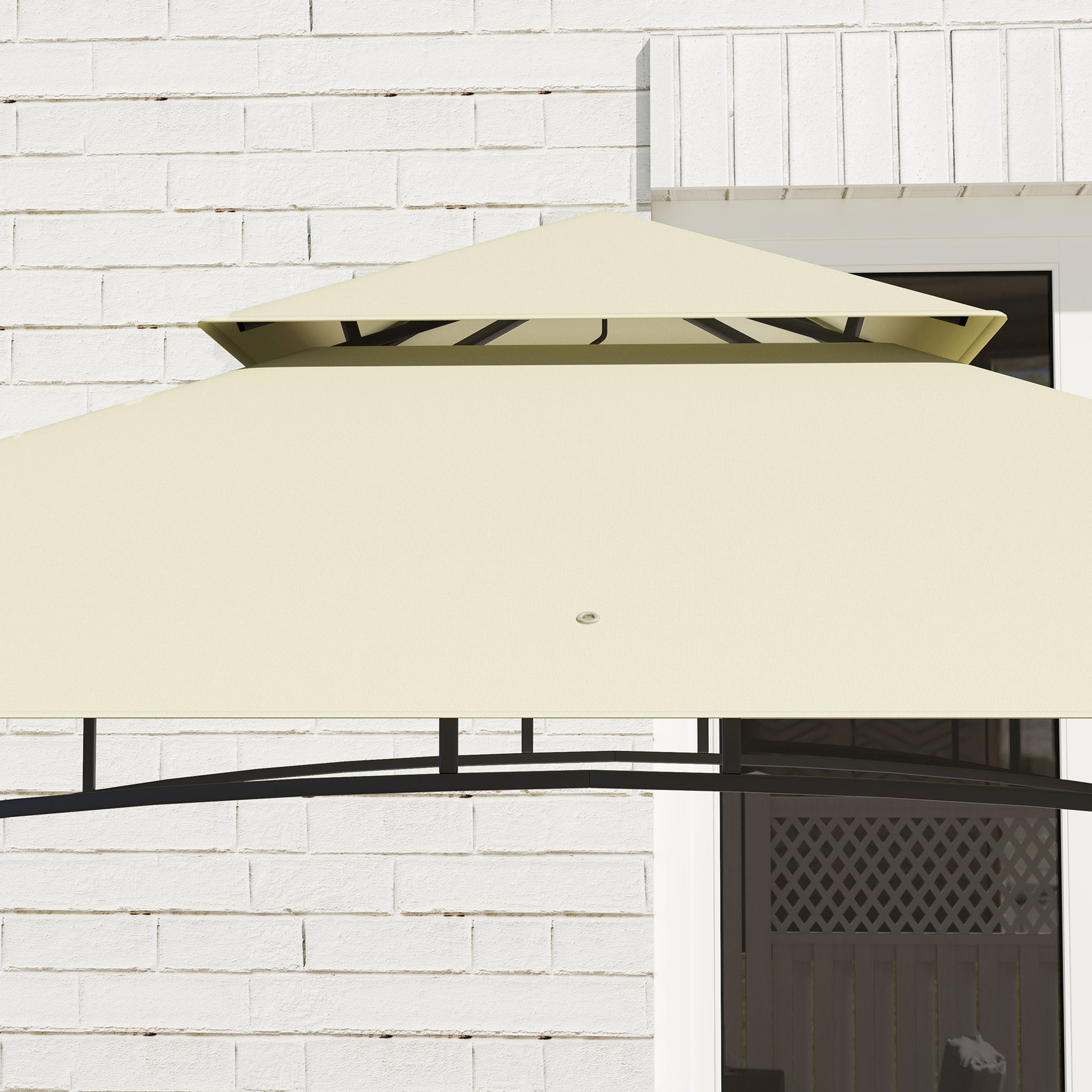 Grill Gazebo 240 x 150 x 257 cm Waterproof Flame Retardant Garden Pavilion with Double Roof, Side Shelves, Garden Canopy with UV Protection, BBQ Pavilion Made of Steel, Grill Tent for Party BBQ, Beige
