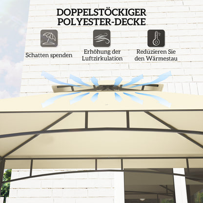 Grill Gazebo 240 x 150 x 257 cm Waterproof Flame Retardant Garden Pavilion with Double Roof, Side Shelves, Garden Canopy with UV Protection, BBQ Pavilion Made of Steel, Grill Tent for Party BBQ, Beige