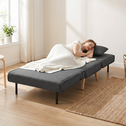 3-in-1 Sleeper Chair with Fold-Out Bed, Converts to 190 x 63 cm Single Bed, Adjustable Recline, Metal Legs, Lumbar Pillow, Linen-Look Grey