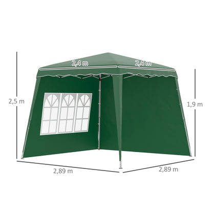 Pop-up Foldable Canopy 3x3m Garden Pavilion with 2 Side Walls Adjustable Height and Carry Bag UV50+ Protection Waterproof Gazebo for Camping Outdoor Parties Green