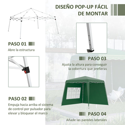 Pop-up Foldable Canopy 3x3m Garden Pavilion with 2 Side Walls Adjustable Height and Carry Bag UV50+ Protection Waterproof Gazebo for Camping Outdoor Parties Green