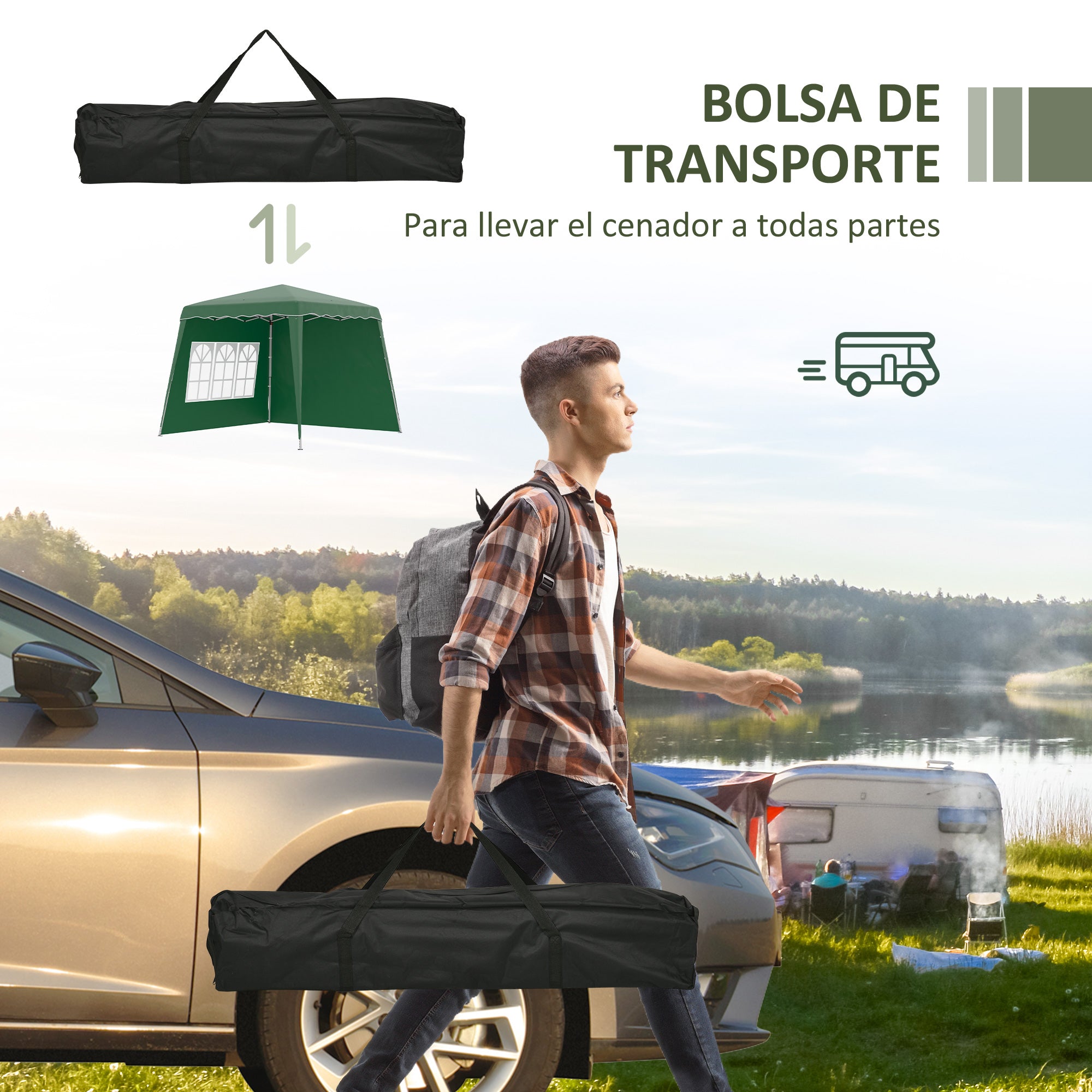 Pop-up Foldable Canopy 3x3m Garden Pavilion with 2 Side Walls Adjustable Height and Carry Bag UV50+ Protection Waterproof Gazebo for Camping Outdoor Parties Green