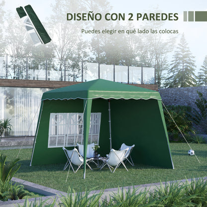Pop-up Foldable Canopy 3x3m Garden Pavilion with 2 Side Walls Adjustable Height and Carry Bag UV50+ Protection Waterproof Gazebo for Camping Outdoor Parties Green