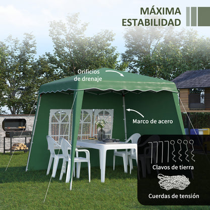 Pop-up Foldable Canopy 3x3m Garden Pavilion with 2 Side Walls Adjustable Height and Carry Bag UV50+ Protection Waterproof Gazebo for Camping Outdoor Parties Green