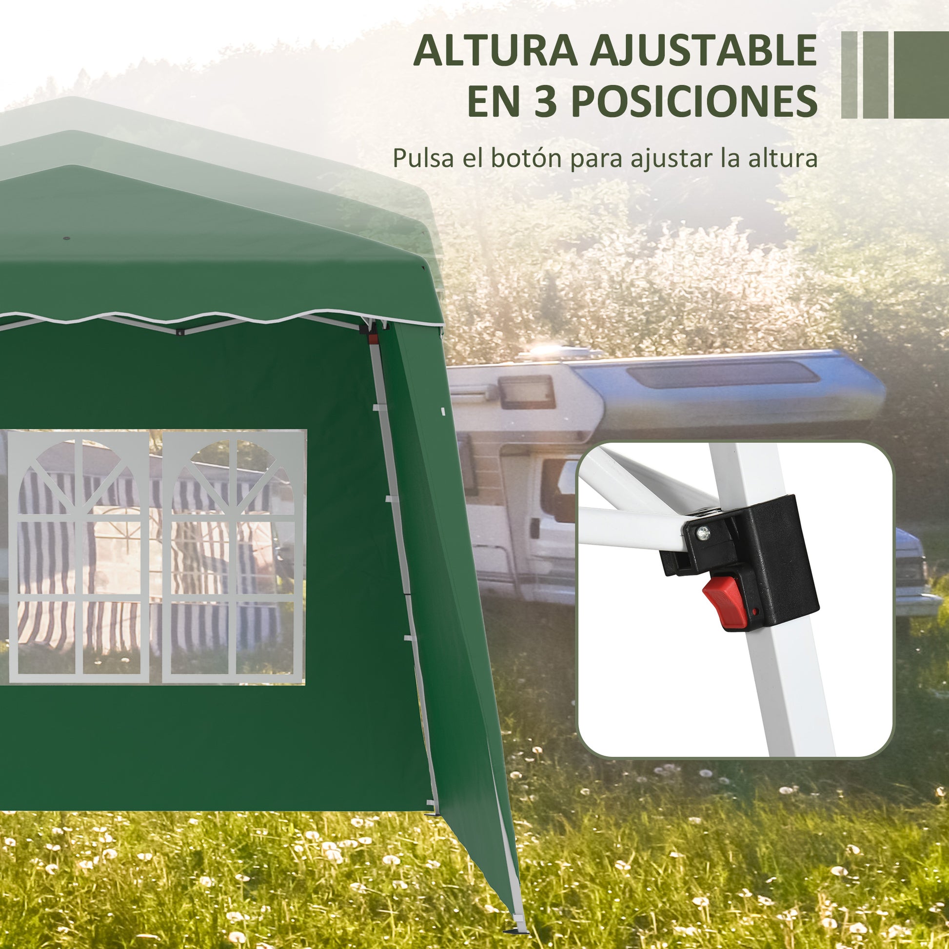 Pop-up Foldable Canopy 3x3m Garden Pavilion with 2 Side Walls Adjustable Height and Carry Bag UV50+ Protection Waterproof Gazebo for Camping Outdoor Parties Green