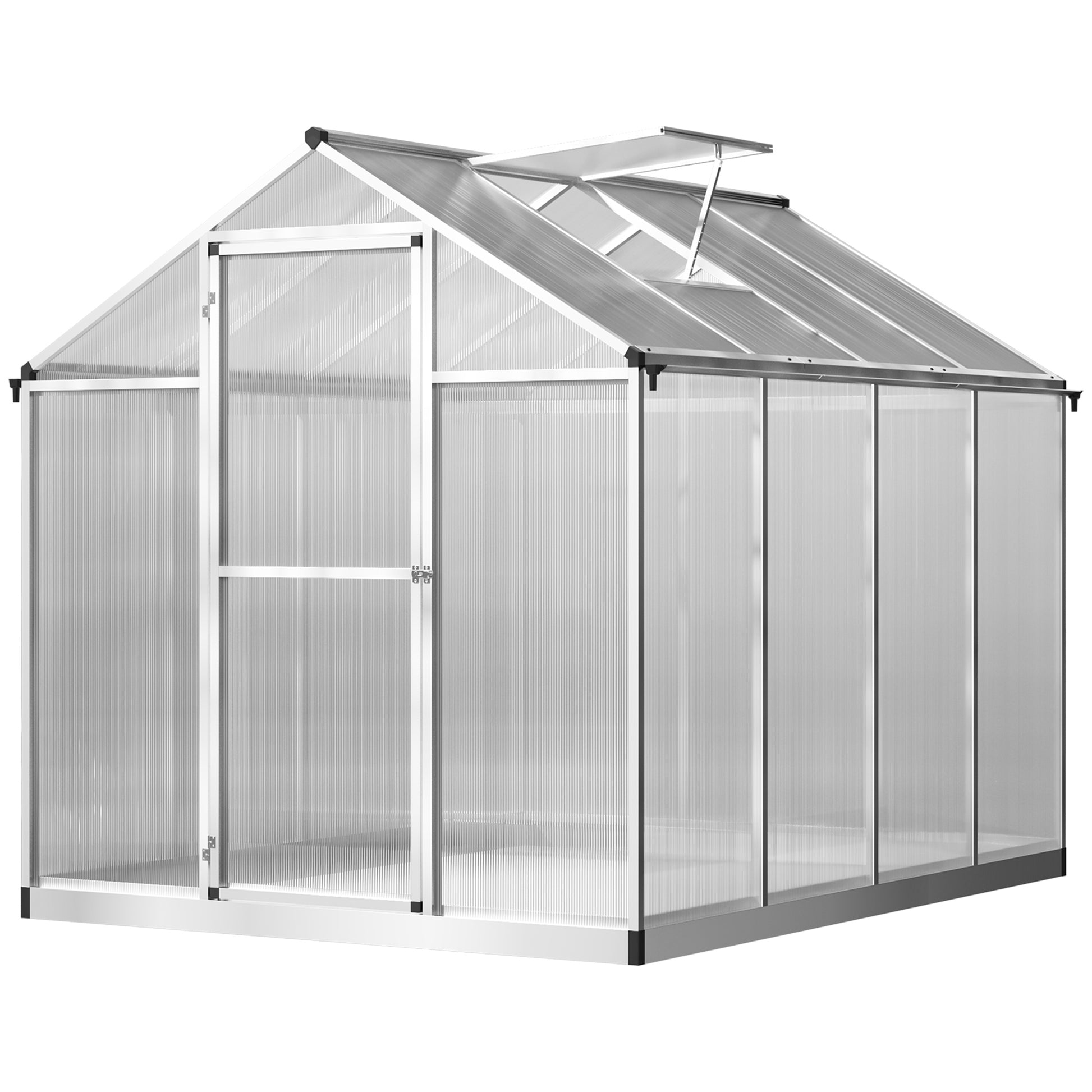 Aluminum Polycarbonate Garden Greenhouse 4.6 m² dim. 2.42L x 1.9W x 1.95H m Latch Door Window