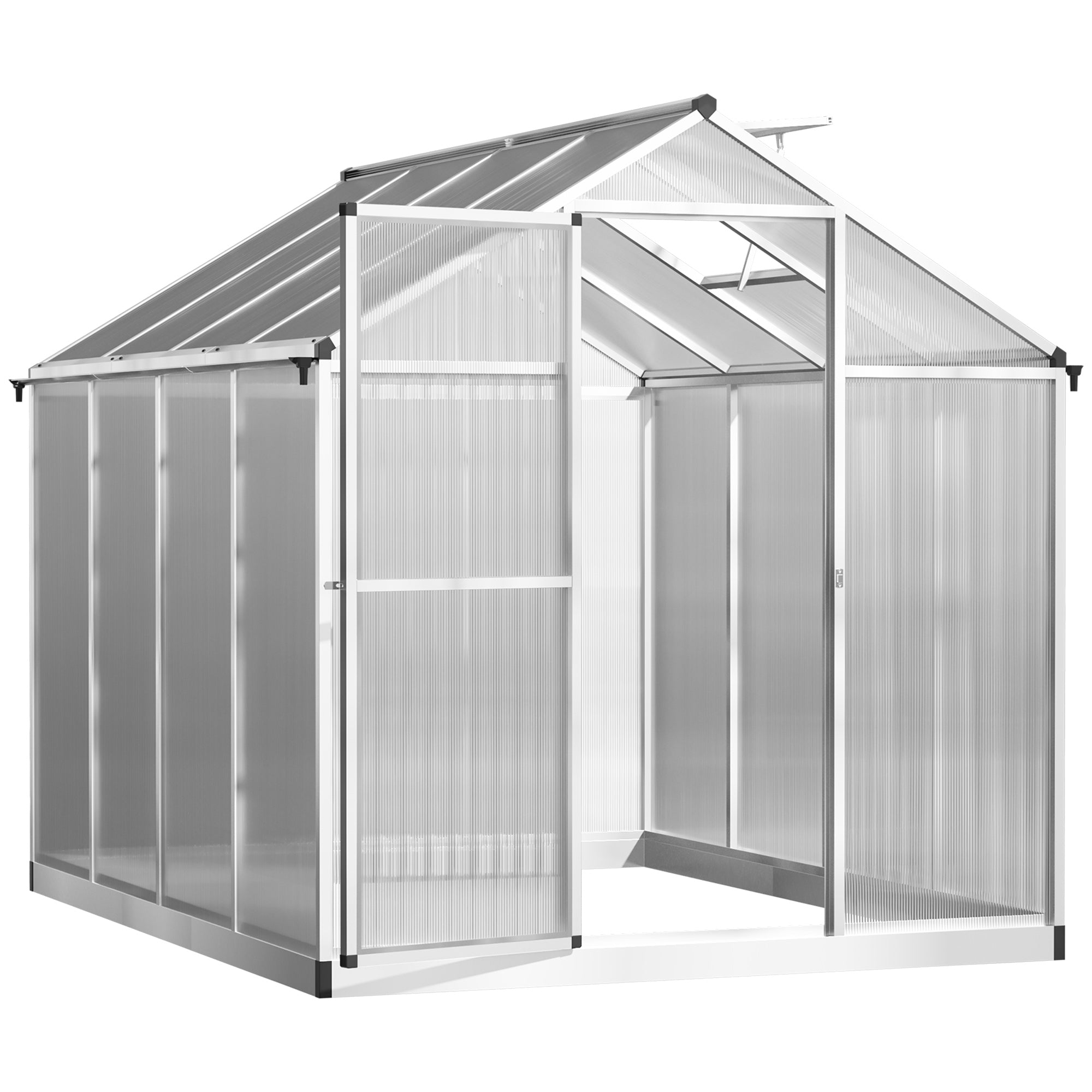 Aluminum Polycarbonate Garden Greenhouse 4.6 m² dim. 2.42L x 1.9W x 1.95H m Latch Door Window