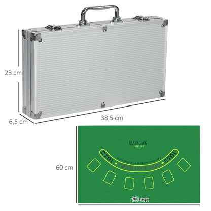 SPORTNOW Poker Set, 300 Poker Chips 11.5 Grams, Poker Set with Lock, 2 Decks of Cards, 5 Dice, 1 Dealer Button, 1 Small Blind, 1 Big Blind, Silver