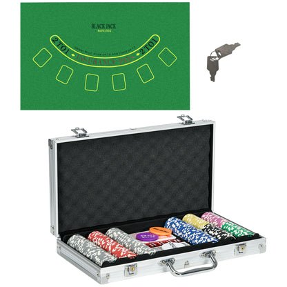 SPORTNOW Poker Set, 300 Poker Chips 11.5 Grams, Poker Set with Lock, 2 Decks of Cards, 5 Dice, 1 Dealer Button, 1 Small Blind, 1 Big Blind, Silver