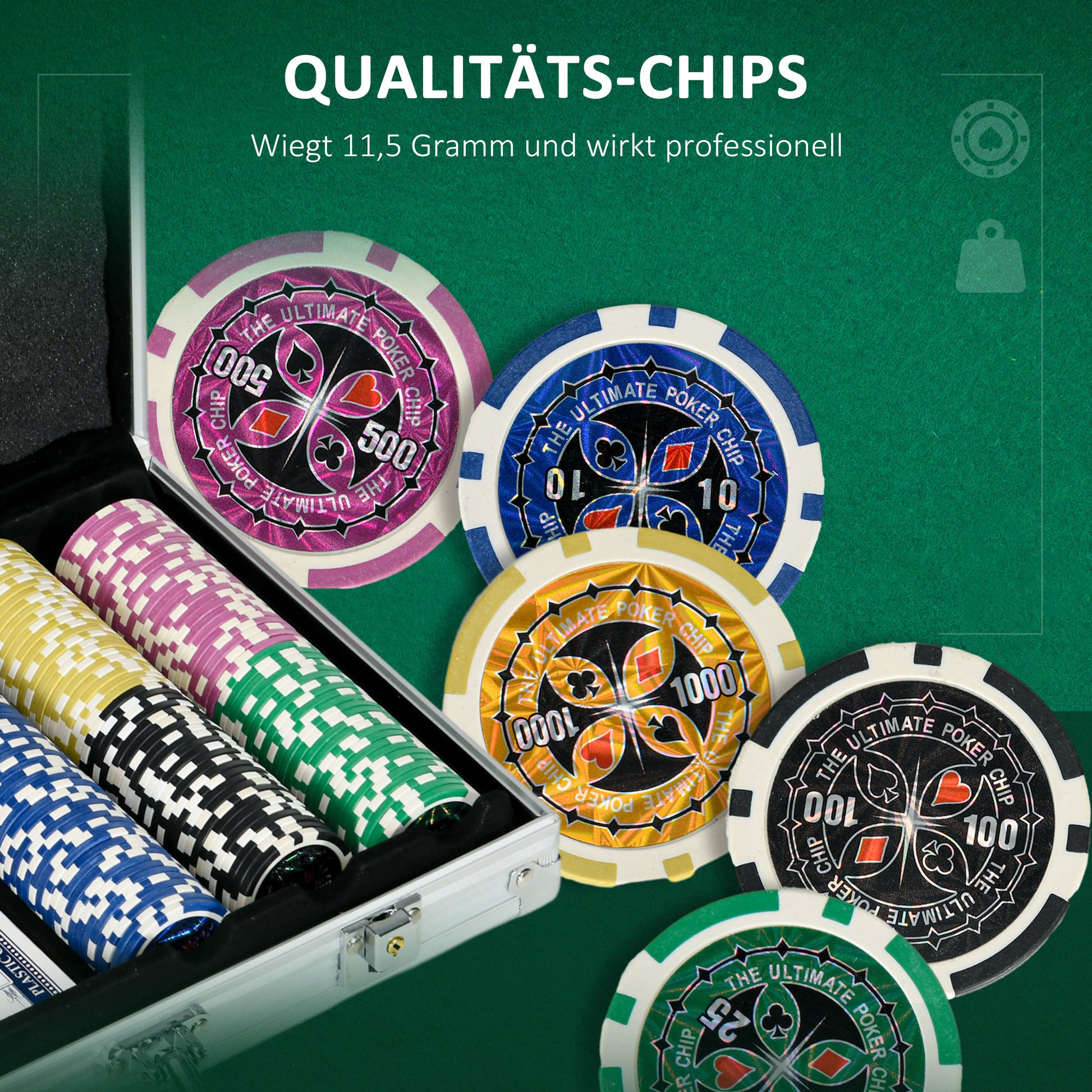 SPORTNOW Poker Set, 300 Poker Chips 11.5 Grams, Poker Set with Lock, 2 Decks of Cards, 5 Dice, 1 Dealer Button, 1 Small Blind, 1 Big Blind, Silver