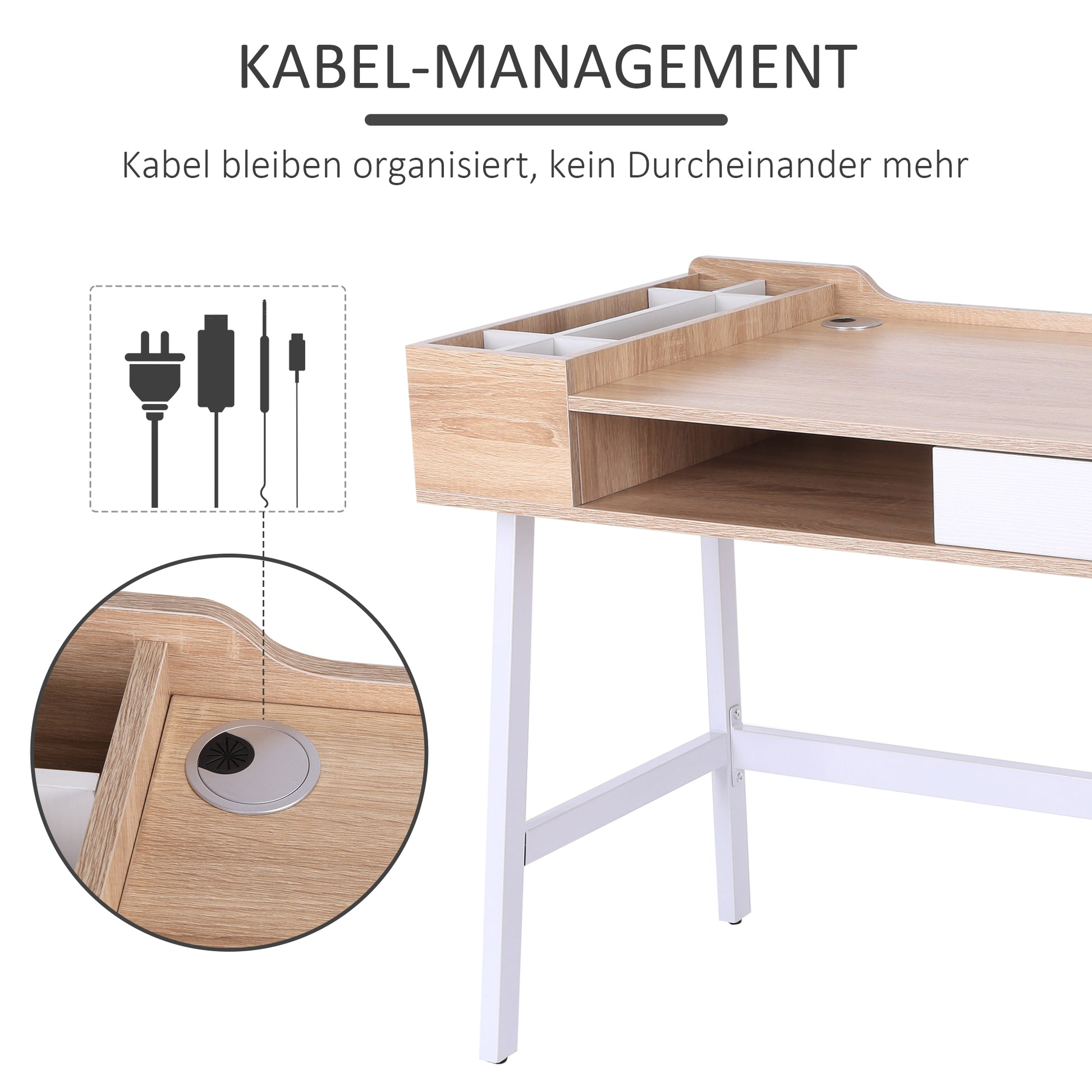 Desk Computer Desk Office Desk Work Desk PC Desk Versatile with six storage compartments Drawer Wide Tabletop for Study Office and Home Natural 100 x 55 x 81.5 cm