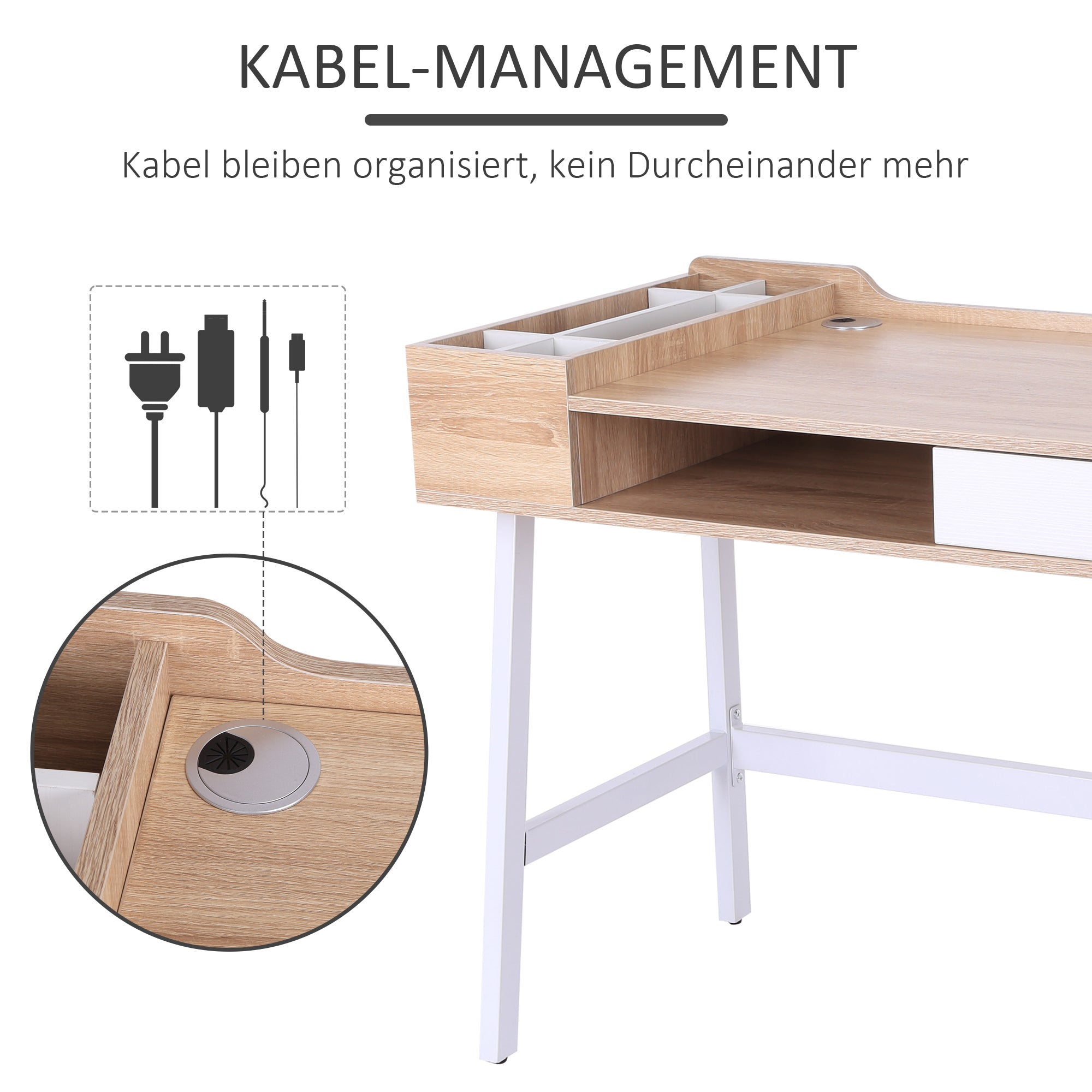 Desk Computer Desk Office Desk Work Desk PC Desk Versatile with six storage compartments Drawer Wide Tabletop for Study Office and Home Natural 100 x 55 x 81.5 cm