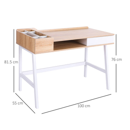 Desk Computer Desk Office Desk Work Desk PC Desk Versatile with six storage compartments Drawer Wide Tabletop for Study Office and Home Natural 100 x 55 x 81.5 cm