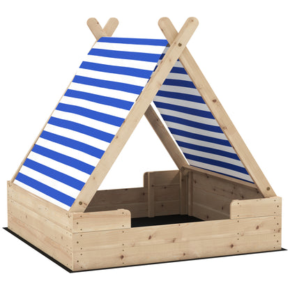 Sandbox with Cover 120 x 120 cm Made of Solid Wood Impregnated Children's Sandbox with Tent Roof Ground Fleece, Sandbox for Outdoor Terrace Balcony Garden
