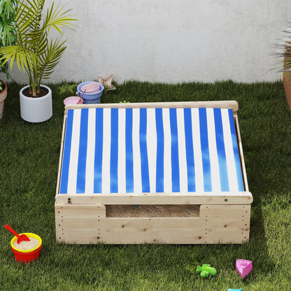 Sandbox with Cover 120 x 120 cm Made of Solid Wood Impregnated Children's Sandbox with Tent Roof Ground Fleece, Sandbox for Outdoor Terrace Balcony Garden