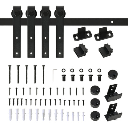 183 cm Sliding Door Complete Set Sliding Door System with Floor Guide, Sliding Door Track, Sliding Door Rollers Hardware Kit Made of Carbon Steel for Double Sliding Door