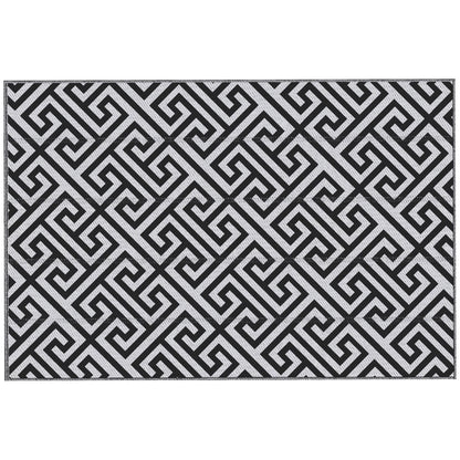 Outdoor Rug 182x274 cm Reversible Rug with Waterproof Geometric Pattern for Terrace Balcony Patio Camping Beach Black and White