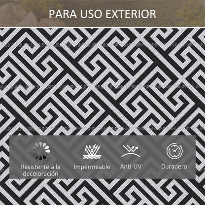 Outdoor Rug 182x274 cm Reversible Rug with Waterproof Geometric Pattern for Terrace Balcony Patio Camping Beach Black and White