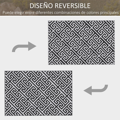 Outdoor Rug 182x274 cm Reversible Rug with Waterproof Geometric Pattern for Terrace Balcony Patio Camping Beach Black and White