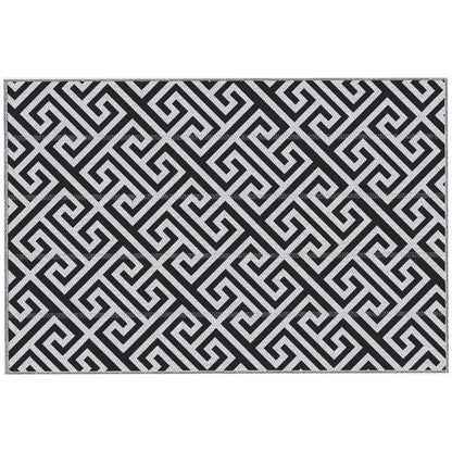 Outdoor Rug 182x274 cm Reversible Rug with Waterproof Geometric Pattern for Terrace Balcony Patio Camping Beach Black and White