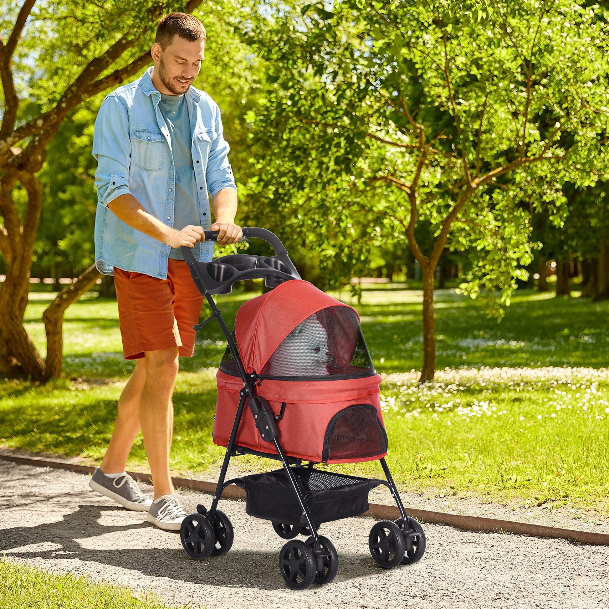 Pet Stroller Dog Buggy with Folding Function Pet Stroller for Small Dogs and Cats Pet Carriage Cat Buggy Oxford Red 67 x 45 x 96 cm