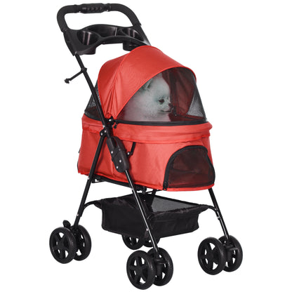 Pet Stroller Dog Buggy with Folding Function Pet Stroller for Small Dogs and Cats Pet Carriage Cat Buggy Oxford Red 67 x 45 x 96 cm
