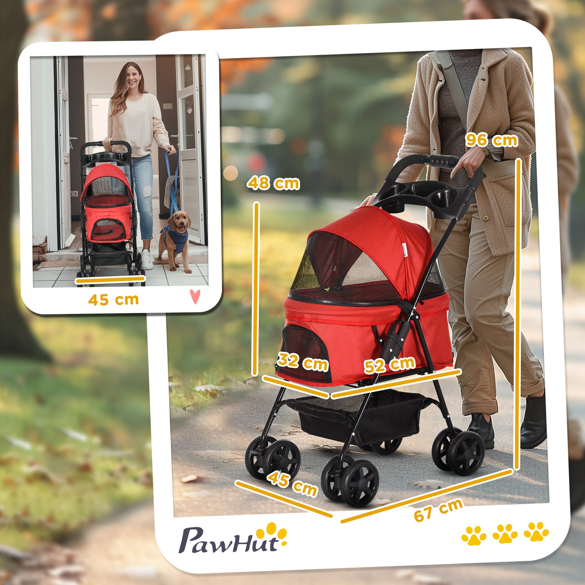 Pet Stroller Dog Buggy with Folding Function Pet Stroller for Small Dogs and Cats Pet Carriage Cat Buggy Oxford Red 67 x 45 x 96 cm