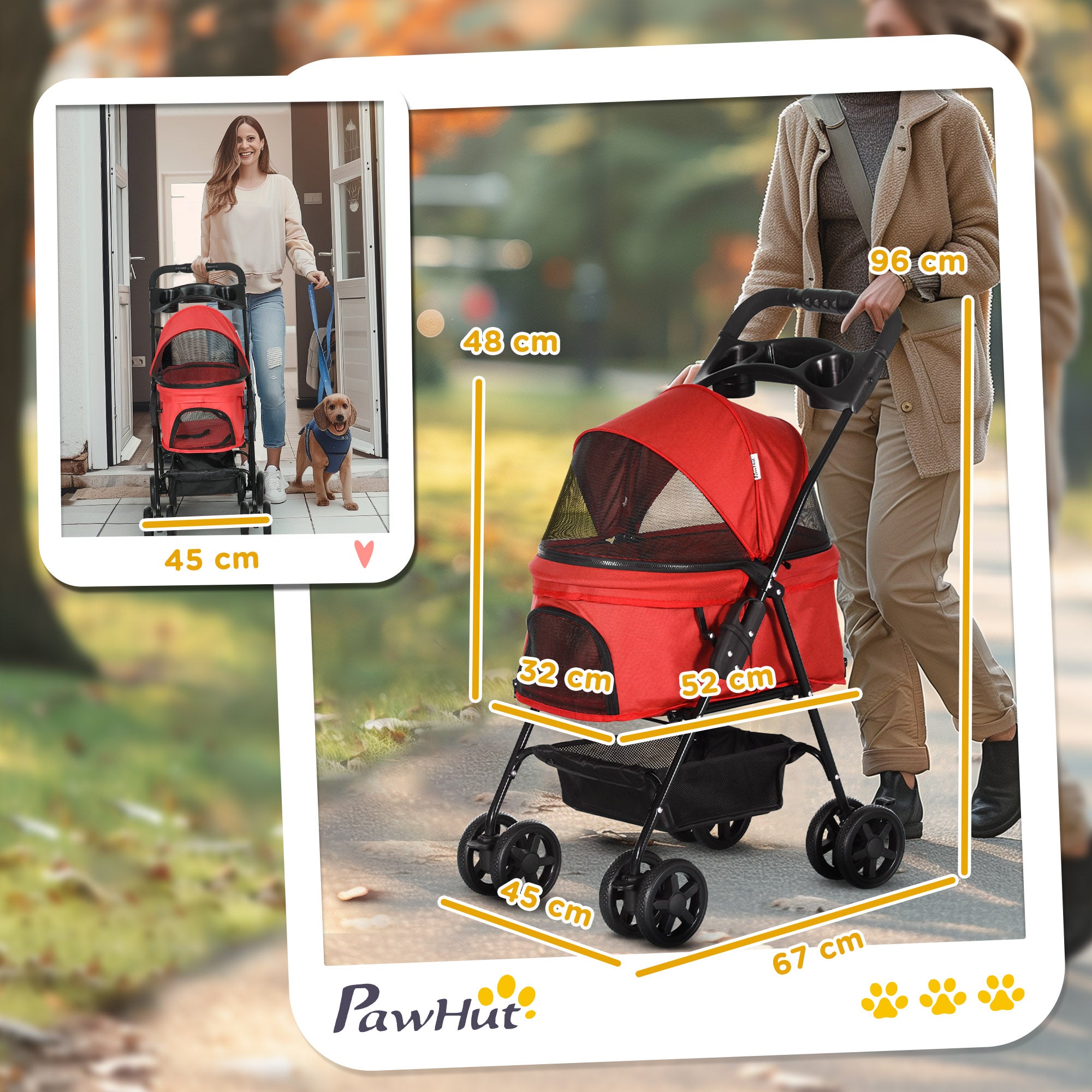 Pet Stroller Dog Buggy with Folding Function Pet Stroller for Small Dogs and Cats Pet Carriage Cat Buggy Oxford Red 67 x 45 x 96 cm