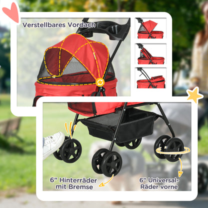 Pet Stroller Dog Buggy with Folding Function Pet Stroller for Small Dogs and Cats Pet Carriage Cat Buggy Oxford Red 67 x 45 x 96 cm